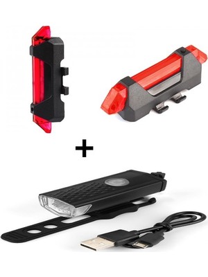 Sarfex Şarjlı Bisiklet Lambası Feneri Ön Far Arka Stop Aydınlatma Seti