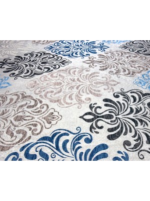 Nur Home Tekstil Süngerli Kadife Lastikli Halı Örtüsü Nrh-27 Mavi Damaks