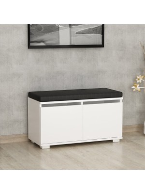 Evim Drago Oturaklı Ayakkabılık ve Puf - Beyaz