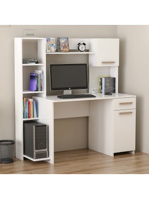 Evim Merry Modern Raflı Dolaplı Çalışma Masası Beyaz