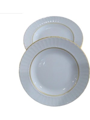 Kütahya Porselen Sedef Yaldızlı Yemek Tabağı 21 cm 6'lı Çukur Tabak Yuvarlak Desenli