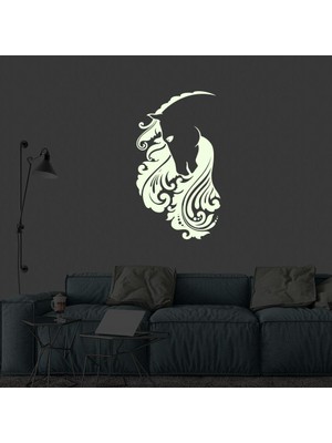 Asilmeydan Desenli At Yelesi ve At Silüeti Fosforlu, Karanlıkta Parlayan, Dekoratif, Duvar Sticker