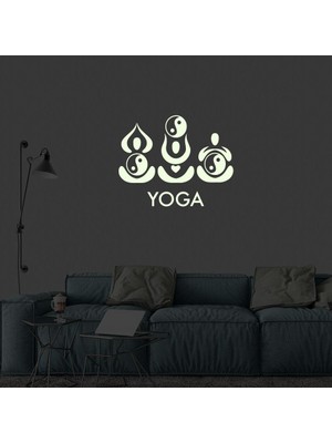 Asilmeydan Yin Yang, Yoga Yapan Insanlar, Kalp Fosforlu, Karanlıkta Parlayan, Dekoratif, Duvar Sticker