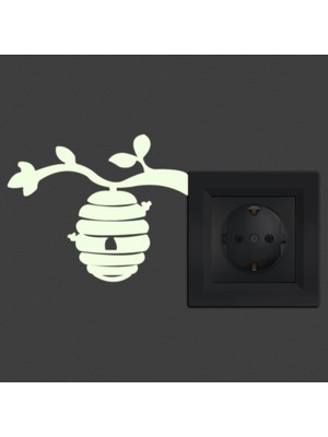Asilmeydan 2 Adet Karanlıkta Parlayan Fosforlu Dalda Arı Kovanı Figürlü Işık Anahtar, Priz Dekoratif Sticker