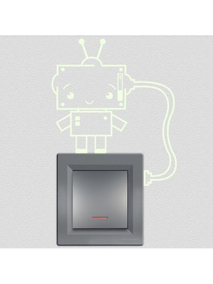 Asilmeydan 2 Adet Karanlıkta Parlayan Fosforlu Prize Bağlı Robot Figürlü Işık Anahtar, Priz Dekoratif Sticker