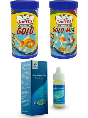 Lotus Japon Balığı Yem, Vitamin Seti, 250 ml Gold Natural, 250 ml Gold Red, Vitamin