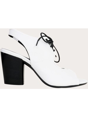 Bueno Shoes Deri Beyaz Kadın Topuklu Sandalet