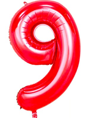 Partijet 9 Rakam Kırmızı Folyo Balon 100 cm