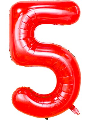 Partijet 5 Rakam Kırmızı Folyo Balon 100 cm