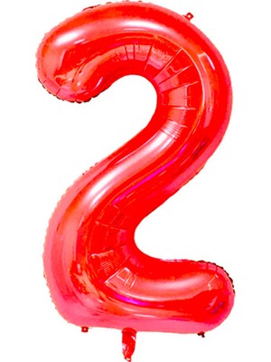 Partijet 2 Rakam Kırmızı Folyo Balon 100 cm