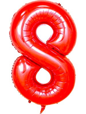 Partijet 8 Rakam Kırmızı Folyo Balon 100 cm
