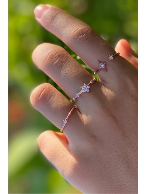 Melodi 14K Rose Gold Kaplama Üçlü Eklem Yüzük Seti