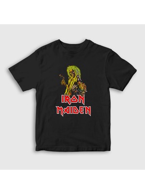 Presmono Unisex Çocuk Siyah Eddie Iron Maiden T-Shirt