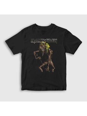 Presmono Unisex Çocuk Siyah Mummy Iron Maiden T-Shirt