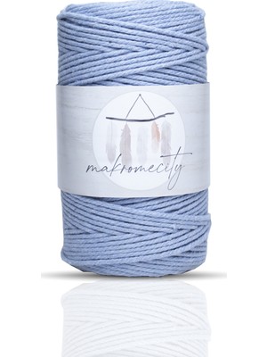Makromecity 3 Büküm Pamuk Makrome İpi 3 mm  Taranan Makrome Halat İp 500 gr Bebe Mavisi