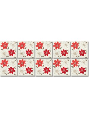 Tink Kendinden Yapışkanlı Kırmızı Çiçek Desenli Pvc Karo 15X15 cm 10'lu Paket