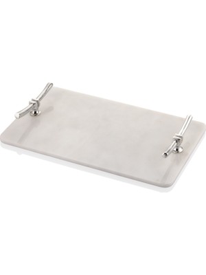 Evza Dikdörtgen Mermer Tepsi Beyaz Gümüş