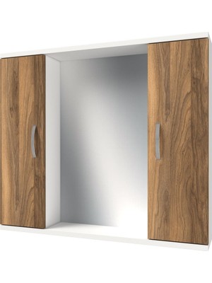 Banos AD4 Metal Kulplu 2 Kapaklı Beyaz Tesbih Mdf 80 cm Aynalı Banyo Üst Dolabı