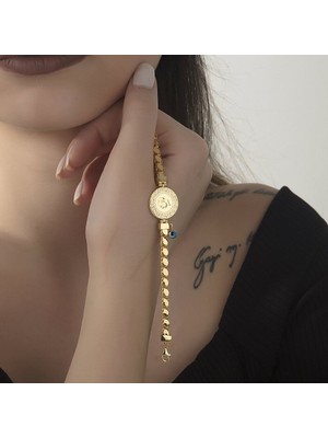 Sembol Gold Çeyrek Ziynet Altın Bileklik Gözlü Pullu Zincirli