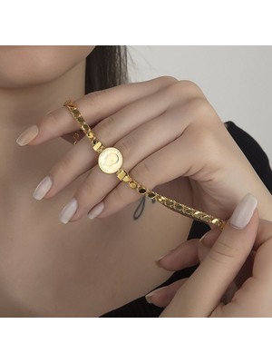 Sembol Gold Ata Çeyrek Altın Bileklik Pullu Zincirli