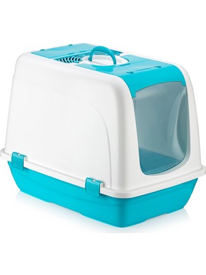 Milo Büyük Kapalı Kedi Tuvaleti Turkuaz