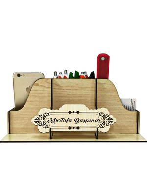 Kapbirhediye Kişiye Özel Krem Ahşap Masaüstü Kalemlik
