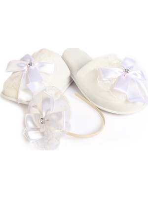 Azebu Krem Tek Boncuk   Lohusa Kadife Terlik ve Tacı