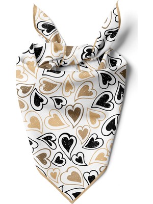 Moda Butik Kadın Kalp Desenli Bandana 50X50 Siyah Sarı DG0284
