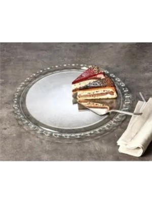 Paşabahçe Cam Yuvarlak Servis Tabağı 26 cm Şeffaf Desenli Tekli Petite Patisserie