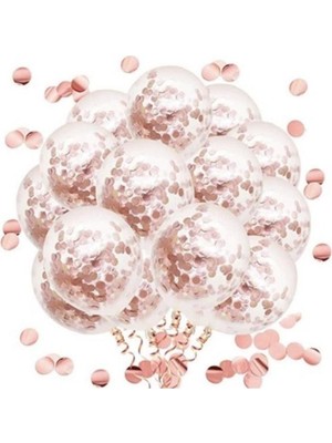 BeySüS Beysus Rose Gold Konfetili Şeffaf Balon Seti