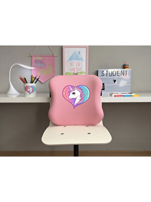 Office Küp Uzaktan Eğitim Çocuk Çalışma Masası Sandalyesi Visco Bel Yastığı - Pembe Unicorn