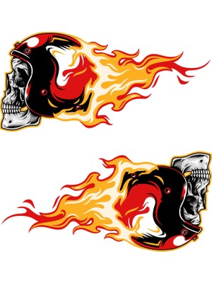 Sticker Fabrikası Alev Kasklı Kurukafa Kurukafa Kuru Kafa Sticker 00515