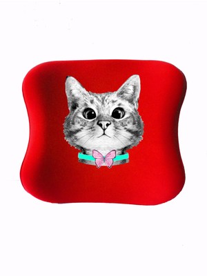 Officeküp Uzaktan Eğitim Çocuk Çalışma Masası Sandalyesi Visco  Bel Yastığı - Kırmızı Kedi