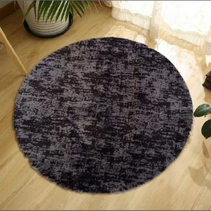 Balat Halı Dekoratif Desenli Koyu Gri Peluş Yuvarlak-Oval Halı