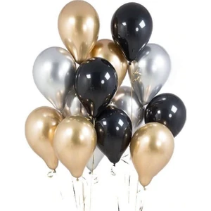 Altın-Gümüş-Siyah Metalik Balon 30 Adet