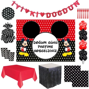 Parti Furyası Mickey Mouse Puanlı 16 Kişilik Doğum Günü Süsleri Afişli Masa Etekli