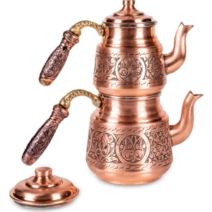 Ufak El Işlemesi Bakır Çaydanlık