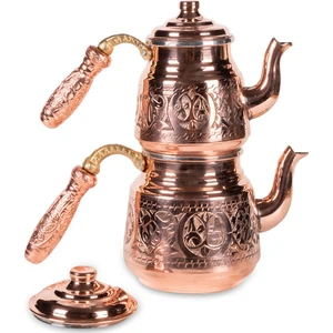Ufak El Işlemesi Bakır Çaydanlık