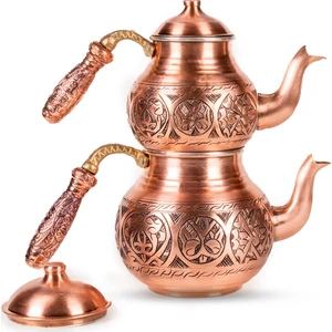 Tombul El Yapımı Kırmızı Eskitme Bakır Çaydanlık