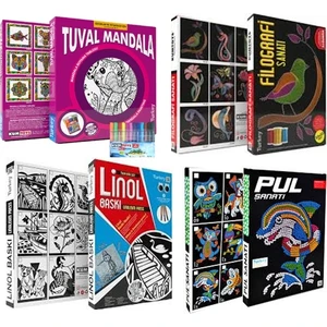 Tuval Mandala +Filografi Sanatı+Linol Baskı + Pul Sanatı (4'lü Set)
