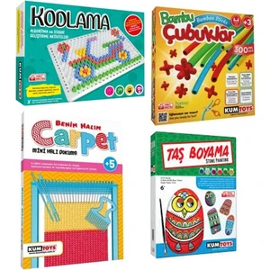 Kodlama + Bambu Çubukları + Halı Dokuma + Taş Boyama (4'lü Set)