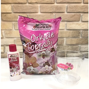 Şeffaf Beyaz Orkide Saksısı (14X13 Cm) Orkide Toprağı (3 Lt.) ve Orkide Için Özel Besin Seti