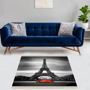 Bona Fortuna Paris Eyfel Kulesi Dijital Baskı Yıkanabilir Kaymaz Taban Modern Salon Halı ve Yolluk