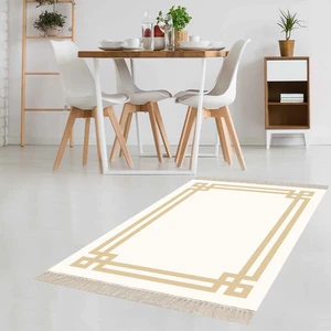 Bona Fortuna Geometrik Desenli Dijital Baskı Yıkanabilir Kaymaz Taban Düz Model Salon Halısı ve Yolluk (Bej)
