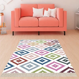 Bona Fortuna Geometrik Baklava Dilimi Karo Desenli Dijital Baskı Yıkanabilir Kaymaz Taban Modern Salon Halısı