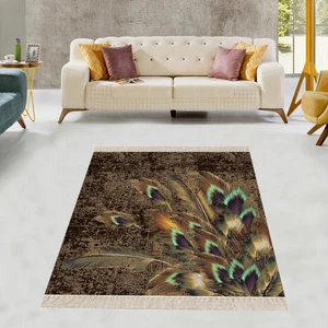 Bona Fortuna Kuş Tüyü Desenli Eskitme Dijital Baskı Yıkanabilir Modern Salon Halısı ve Yolluk