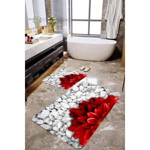 Mekta Home 3 Boyutlu Kırmızı Çiçekli 2'li Banyo Paspas Takımı MKTPP-2015 60 x 100 cm 50 x 60 cm