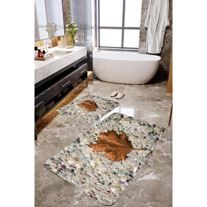 Mekta Home 3 Boyutlu Çınar Yaprak ve Taş Desenli 2'li Banyo Paspas Takımı MKTPP-2006 60 x 100 cm 50 x 60 cm