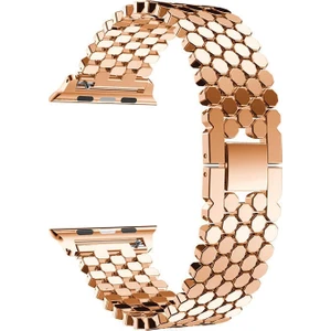 Case Street Apple Watch Uyumlu 6 40 mm Kordon Metal Bal Peteği Desen Renkli Kordon 30 Bronz