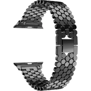Case Street Apple Watch Uyumlu 6 40 mm Kordon Metal Bal Peteği Desen Renkli Kordon 30 Siyah